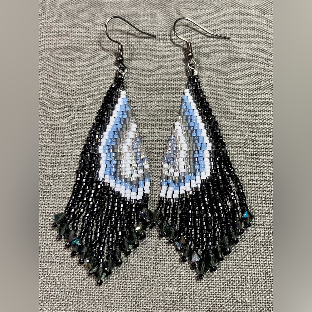 Geology Club Handmade Beaded Earrings Black with Pale Blues